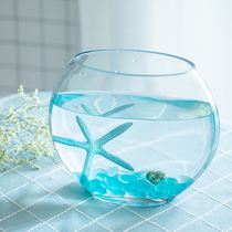 Transparent glass fish tank Flat fish tank Transparent goldfish tank Simple desk round hydroponic fish tank