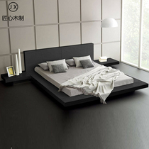 Nordic Tatami Dwarf Bed Day Type Oak Wood Double Large Flat Floor Bedroom Minimu Black Walnuts Full Solid Wood Villa Custom