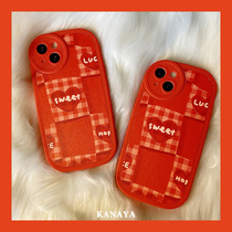 Red Plaid splicing love English for Apple 13 phone case 13promax new 11promax anti-drop iphone girlfriends 12pro niche x tide