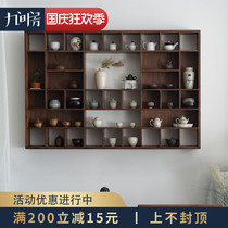 Black walnut trellis wall old elm storage rack combination tea furniture multi-function multi-treasure porcelain shelf