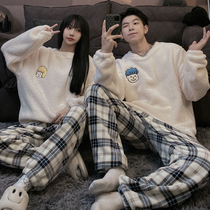 2021 new couple pajamas autumn and winter coral velvet mens female ins style student thickened plus velvet home clothing