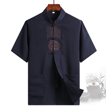 Chinese style cotton linen Tang suit mens summer short sleeve thin middle-aged mens clothing loose coat Chinese grandpa