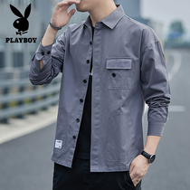 Playboy autumn shirt mens workwear shirt long sleeve loose Ruffian handsome coat mens spring and autumn Korean trend
