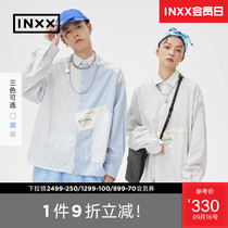 INXX STAND BY Tide brand loose casual shirt bf wind irregular patch striped long sleeve shirt coat
