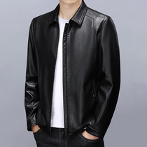 2021 new leather men short lapel jacket men middle aged 40 casual large size leather jacket 50 years old grandpa coat