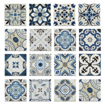 Mediterranean style blue flower tiles Spanish geometric mosaic tiles mixed Wall floor tiles 200x200mm