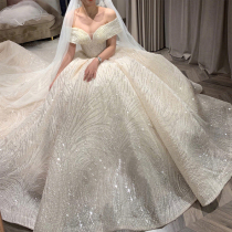 Bride dreamy simple atmosphere forest light luxury main wedding dress 2021 new super fairy quality pregnant women large size pregnant belly cover