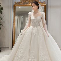 Senior Princess Bride Bubble Sleeve Simple High Lord Wedding Main Yarn 2021 New Temperament Long Sleeve Coarse Arm
