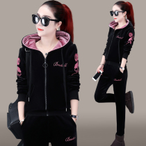 Plus velvet padded sportswear suit 361 women's autumn and winter Jordan Nuo fashion casual golden velvet sweater two-piece set