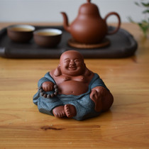Zisha boutique color wealth Maitreya Buddha Tathagas Buddha Smiling Buddha Little Monk Tea Pet Sculpture Tea Pair Sculpture