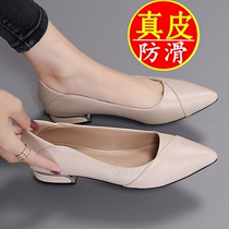 Red sunny single shoes womens shoes 2021 New middle heel coarse with spring summer soft bottom flat one pedal working leather shoes