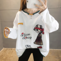 2021 autumn new large size 200kg long sleeve T-shirt womens coat thin loose pregnant women autumn clothes out of heavy industry