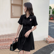 Summer 2021 new womens French black polo dress design sense niche sweet spicy large size fat mm