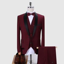 British suit Non-perm wedding dress Burgundy suit Three-piece fat banquet groom suit Male extra large size