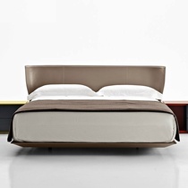  Italian minimalist leather bed head layer cowhide Modern simple small apartment master bedroom double bed Nordic saddle leather bed