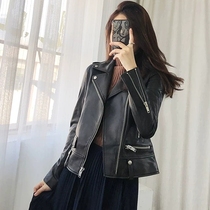 New Haining leather jacket motorcycle leather leather womens short sheepskin slim Korean version handsome fashion jacket tide