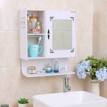 Bathroom mirror with shelf integrated punch-free bathroom mirror self-adhesive multi-function storage mirror cabinet solid wood light luxury