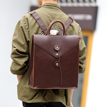 Genuine Leather Double Shoulder Bag Men Backpack Leisure Large Capacity Bull Leather Satchel Bag Han Edition Computer Bag Fashion Trend Travel Bag