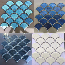 Small fish scales mosaic dragon scales blue kiln glazed toilet background wall tiles green pool decorative tiles