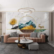 New Chinese landscape abstract bamboo wood fiber integrated wall panel TV background wall sofa Nordic elk film and TV wall panel