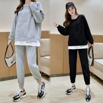 Maternity dress spring suit fashion autumn and winter plus velvet loose cotton top belly pants casual sweater two-piece set