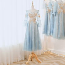 Fairy quality bridesmaid dress female 2021 new summer wedding sister group graduation dress skirt thin gray blue