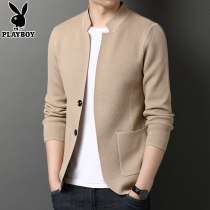 Playboy mens cardigan jacket simple fashion solid color with pockets young and middle-aged Spring and Autumn wear sweater