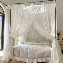 French strap lace encryption white home court mosquito net three-door bracket floor floor bed mantle old princess style