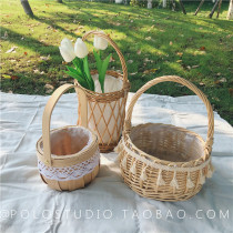 POLO ins wind Korean sweet tassel portable willow flower basket storage and finishing picnic basket home decoration