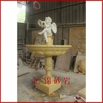 Sandstone sculpture sandstone figure fountain indoor and outdoor garden landscape round carving water scenery little Angel Fountain Fountain