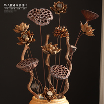 Dried flower bouquet Real flower ornaments Lotus showerhead dried lotus root flowers Zen Chinese flower arrangement Home living room decoration large bouquet