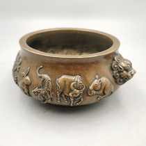 Antique copper ornaments antique bronze collection twelve zodiac Tiger head furnace high quality brass workmanship exquisite shape elegant