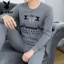 Playboy thermal underwear mens cotton autumn trousers set autumn and winter thin cotton bottomed cotton sweater