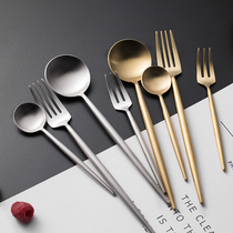 Lyon Nordic ins wind solid stainless steel gold coffee spoon Matte brushed Western dessert spoon Fruit fork