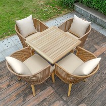 Outdoor table and chair Garden leisure balcony rattan chair Five-piece outdoor open-air wrought iron wood grain rattan chair combination special offer
