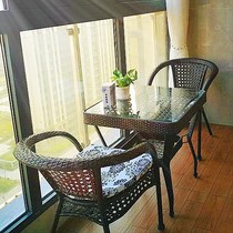 Balcony table and chair Rattan chair Three-piece outdoor small coffee table combination Leisure rattan chair backrest chair Single wrought iron courtyard