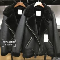 South Korea autumn and winter new fur one-piece motorcycle clothing real leather coat women's fashion foreign style warm cashmere jacket tide