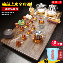 Fully automatic glass tea set home living room whole set kung fu solid wood tea tray bottom on the water kettle tea table