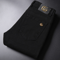 Black jeans mens autumn and winter casual straight tube slim European station Tide brand high-end stretch mens business trousers