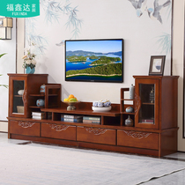 Solid wood TV cabinet coffee table combination New Chinese style modern simple telescopic floor cabinet household living room rubber wood furniture