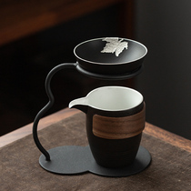 All-ceramic black pottery tea leak integrated tea filter tea compartment male cup tea set creative tea filter rack tea dispenser