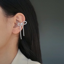 Aunt Bai 110 Yang Kaiwen with rhinestone bow earrings ear clip Japanese and Korean Super fairy temperament earrings female