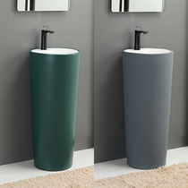 Nordic black upright post basin ceramic integrated hand washing table round column type washbasin small family type floor washbasin