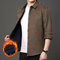 Autumn-winter middle aged cashmere shirt collar thermal underwear mens clothing plus suede thickened double layer cardiovert blouse