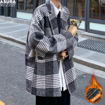 Cotton bird grid tweed small suit jacket men plus fat large size tide fat loose autumn and winter thick clothes