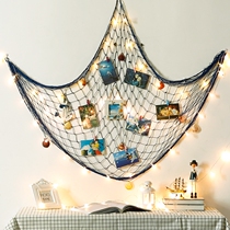 Mediterranean fishing net photo Photo wall ins room layout Decoration Wall hanging grid hemp rope hanging wall decoration