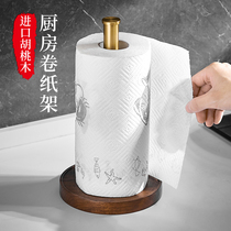 Nordic walnut creative tissue holder desktop vertical roll paper holder kitchen paper oil-absorbing paper hanging shelf-free