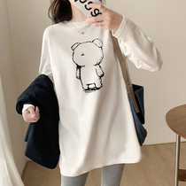 Pregnant women's spring long sleeve T-shirt women loose Korean fashion cotton medium and long large size base shirt with top