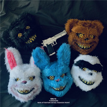ins rabbit bloody mask photo prop plush cos horror bear headgear masquerade party Halloween