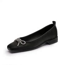 Fashion ins 鞵 Tide brand French Paris square head fashion hot diamond bow single shallow thick heel Doudou